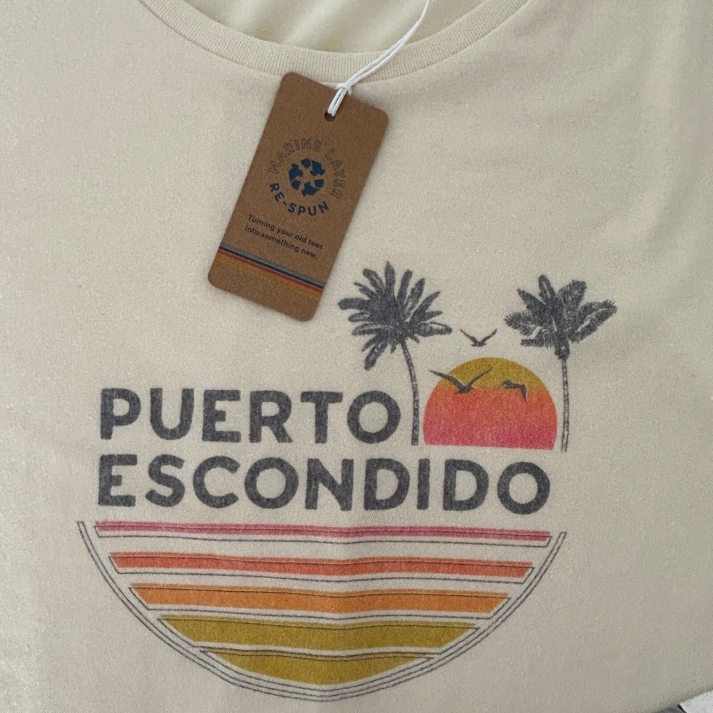 Marine Layer Women's Medium Yellow Puerto Escondido Graphic Crop T-Shirt NWT - Picture 11 of 14
